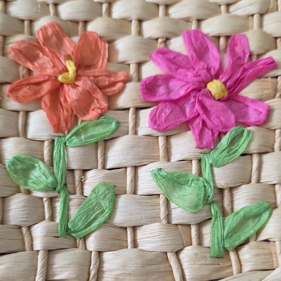 Floral Woven Mini Bag with Pink Handle - Picture 5 of 5